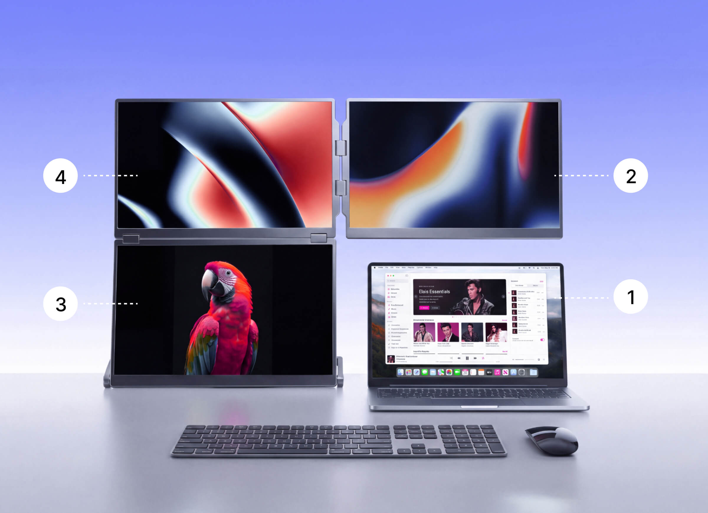 Fold 7 workspace with four numbered viewing zones