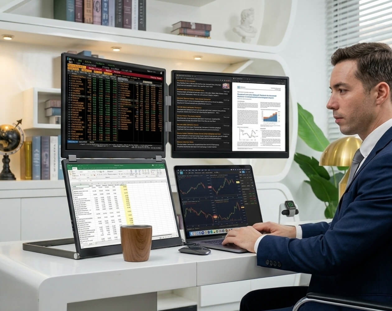 Financial analyst monitoring data on Fold 7