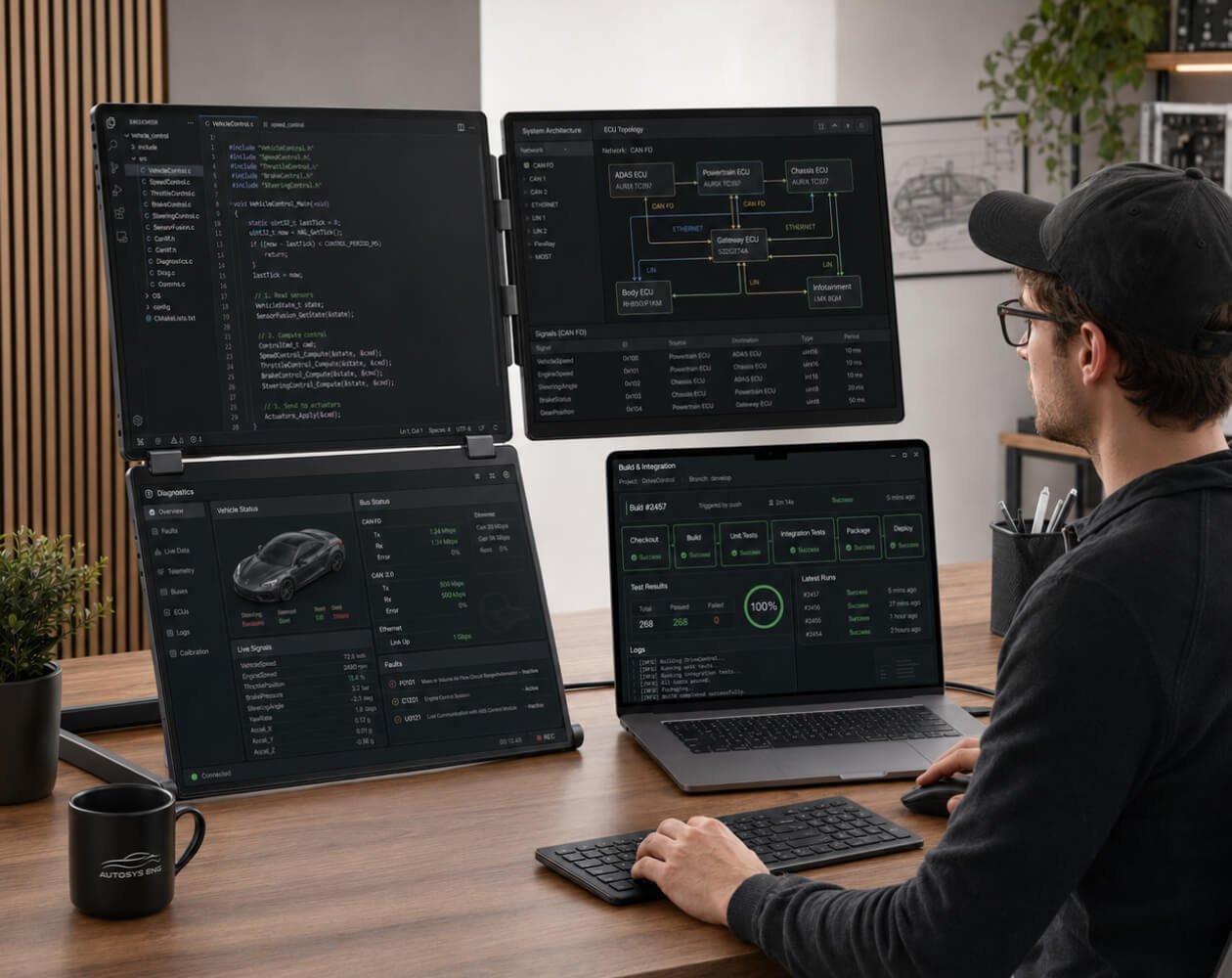 Developer working across a Fold 7 multi-screen setup